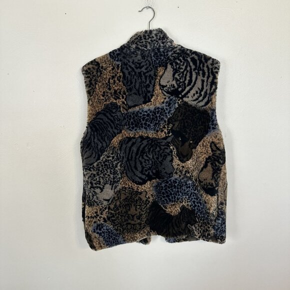 Faux Fur Animal Print Vest Womens Vtg XL Joseph Ribkoff Mob Wife Reversible - Picture 6 of 8